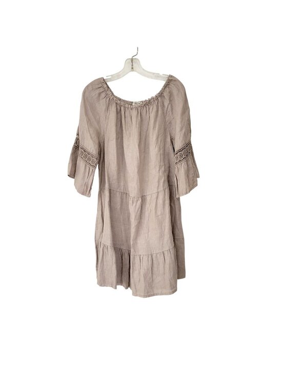 Terzo Millennio Dresses & Skirts - Terzo Millennio Beige Linen Dress With Bell Sleeves & Crochet Inserts Size L Mad